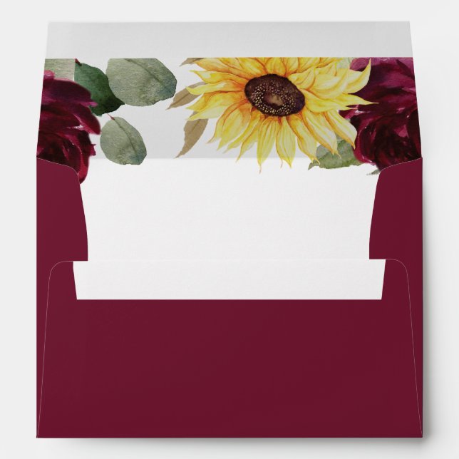 Enveloppe Tournesol et Rose Bourgogne Rouge Rustique Mariage (Dos (Bas))