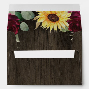 Enveloppe Tournesol et roses rouges Mariage rustique en bois