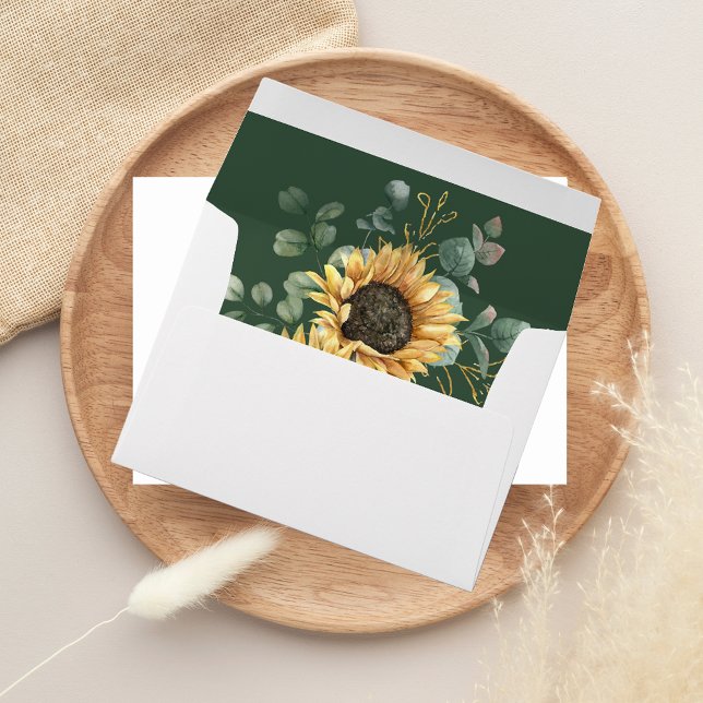 Enveloppe Tournesol floral et Mariage d'Eucalyptus (Floral Sunflower Watercolor White Green Envelope)