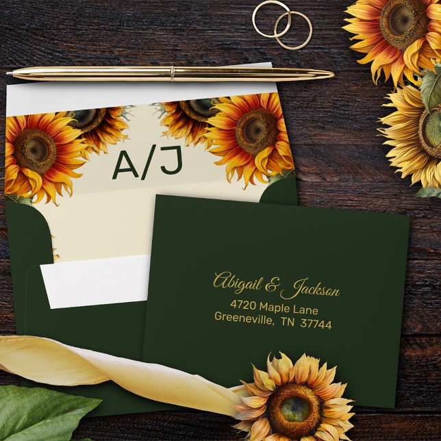 Enveloppe Tournesol Mariage Forêt vert et or RSVP (Créateur téléchargé)