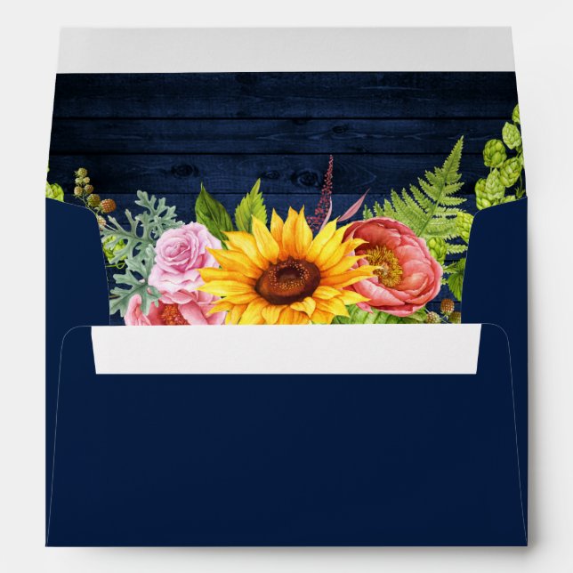 Enveloppe Tournesol rustique Mariage bleu bois (Dos (Bas))