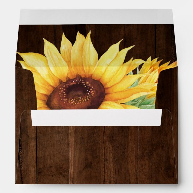 Enveloppe Tournesol Rustique Mariage d'aquarelle en bois (Dos (Bas))
