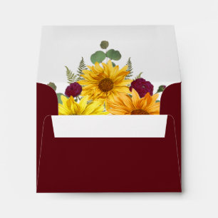 Enveloppe Tournesol rustique Roses rouges Mariage RSVP Retou