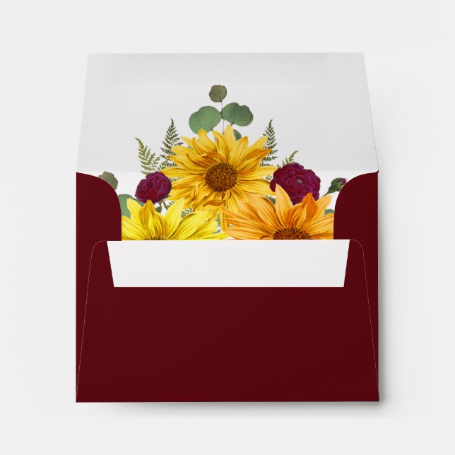 Enveloppe Tournesol rustique Roses rouges Mariage RSVP Retou (Dos (Bas))