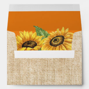 Enveloppe Tournesols d'automne rustiques toile de jute et or