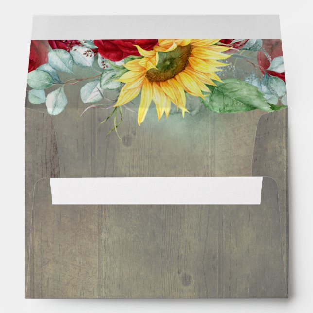 Enveloppe Tournesols rustiques et fleurs rouges bordeaux (Dos (Bas))