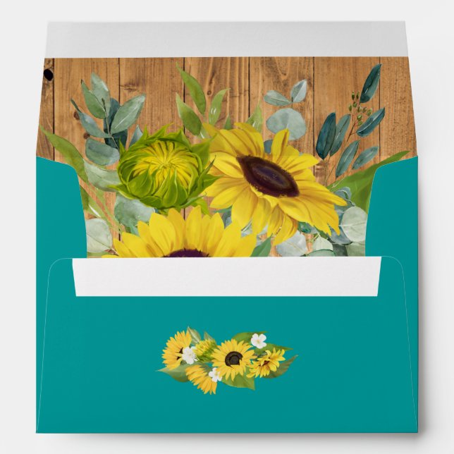 Enveloppe Tournesols rustiques & Mariage bleu Eucalyptus (Dos (Bas))