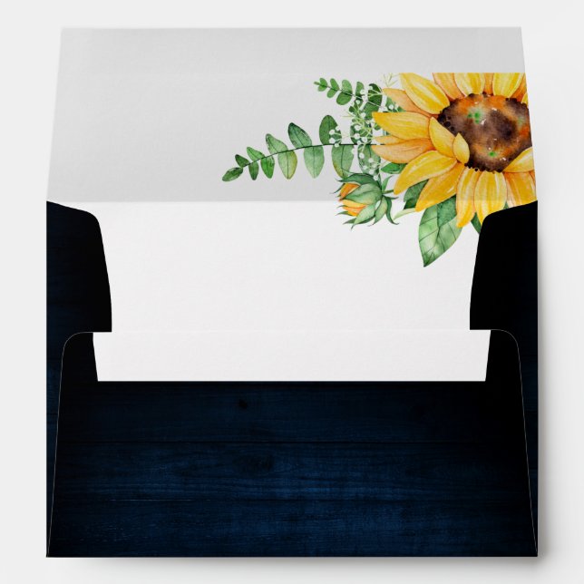 Enveloppe Tournesols rustiques Mariage bleu marine (Dos (Bas))