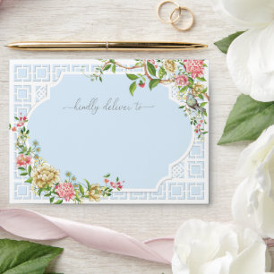 Enveloppe Trianon bleu Chinoiserie treillis floral