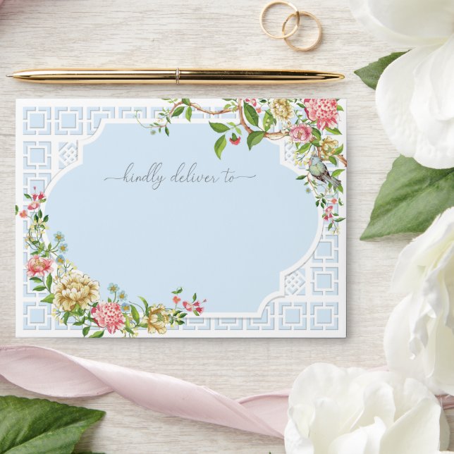 Enveloppe Trianon bleu Chinoiserie treillis floral (Wedding)