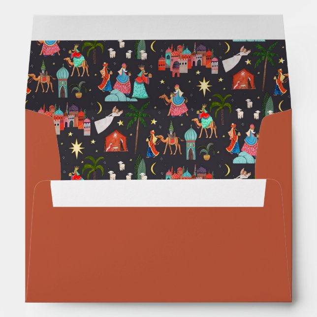Enveloppe Trois hommes sages motif de Noël terreux alignés (Dos (Bas))