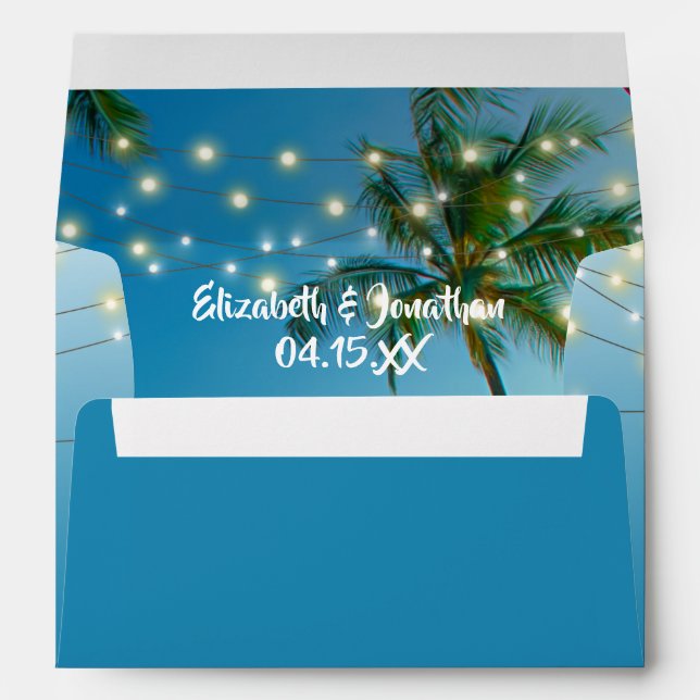 Enveloppe Tropical Beach Palms String Lights Adresse de reto (Dos (Bas))