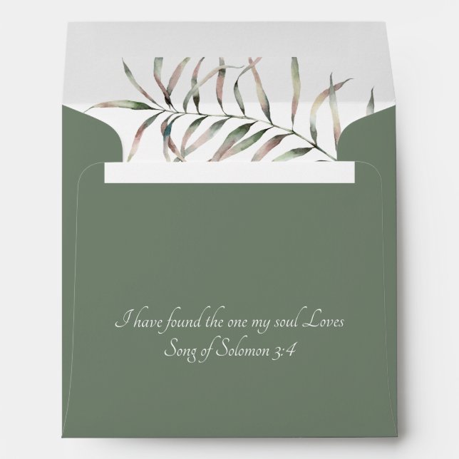 Enveloppe Tropical Elegant Palm Bible Verse Mariage Vert (Dos (Bas))