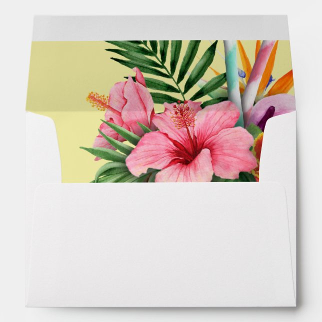 Enveloppe Tropical Hawaiian Floral Mariage ou Party- Jaune (Dos (Bas))