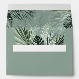 Enveloppe Tropical Palm & Fleur Blanche - Vert Menthe 2W