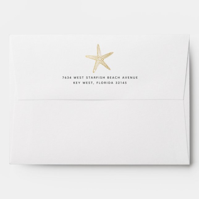 Enveloppe Tropical Starfish Gold Modern Beach Wedding (Dos (Haut rabat))