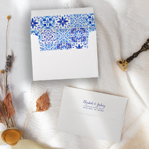 Enveloppe Tuiles Azulejos Rustiques Bleues Mariage