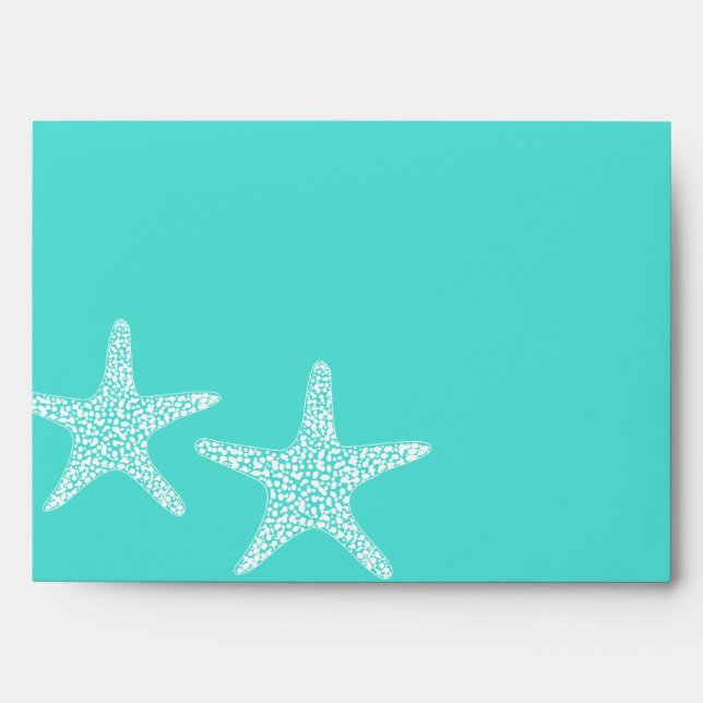 Enveloppe Turqoise Moderne Tropical Starfish Plage Mariage (Devant)