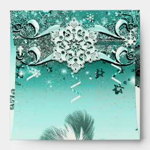 Enveloppe Turquoise Aqua Green Winter Masquerade & Snowflake