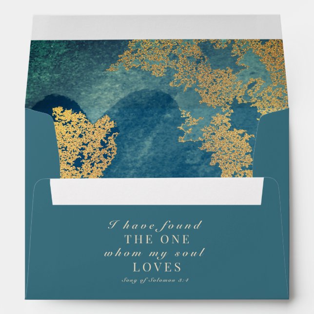 Enveloppe Turquoise Bible or Verse Mariage chrétien (Dos (Bas))