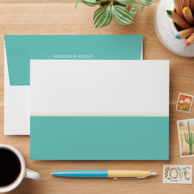 Enveloppe Turquoise Bleu Blanc Élégant Personnalisé (Desk)