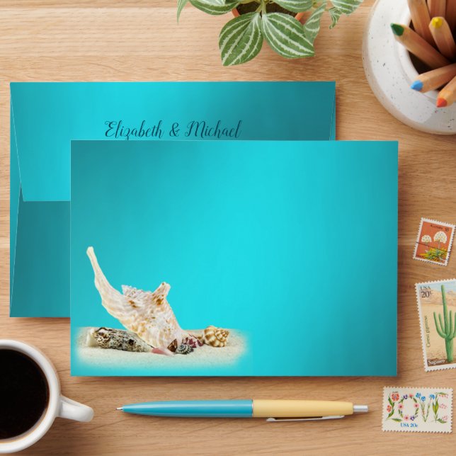 Enveloppe Turquoise Blue Aqua Turquoise Seashell Beach Maria (Desk)