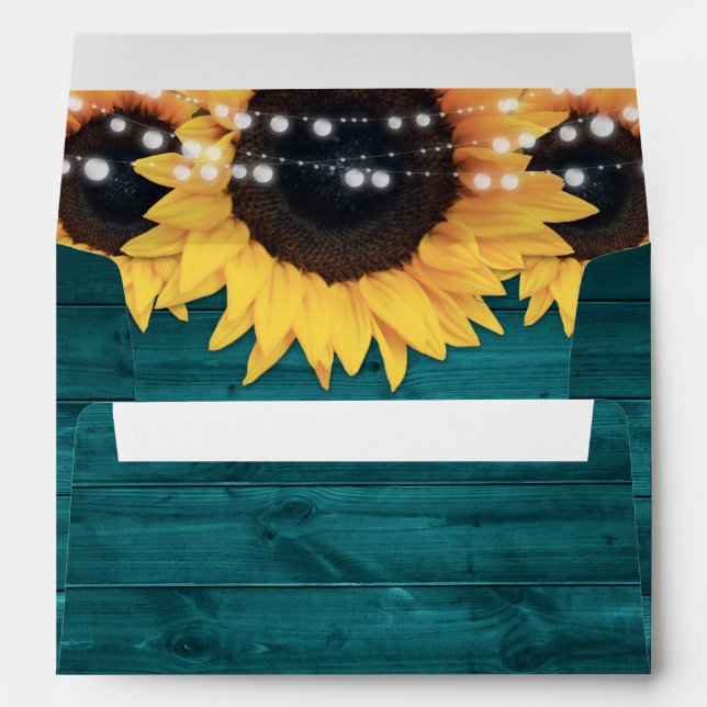 Enveloppe Turquoise Bois Rustique Éclairage Tournesols (Dos (Bas))