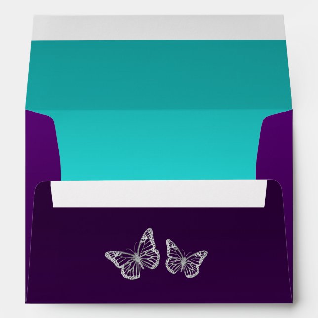 Enveloppe Turquoise d'argent violet papillon flora (Dos (Bas))