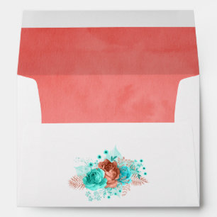 Enveloppe Turquoise et Coral Tropical Floral Mariage