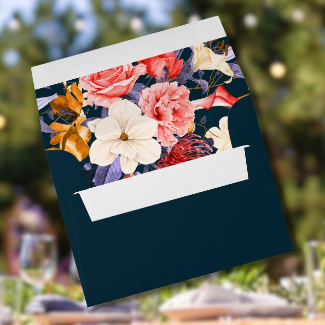 Enveloppe Turquoise foncé sophistiqué | Intérieur floral (Créateur téléchargé)