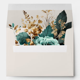 Enveloppe Turquoise Gold Luxe Floral Mariage Adresse de reto