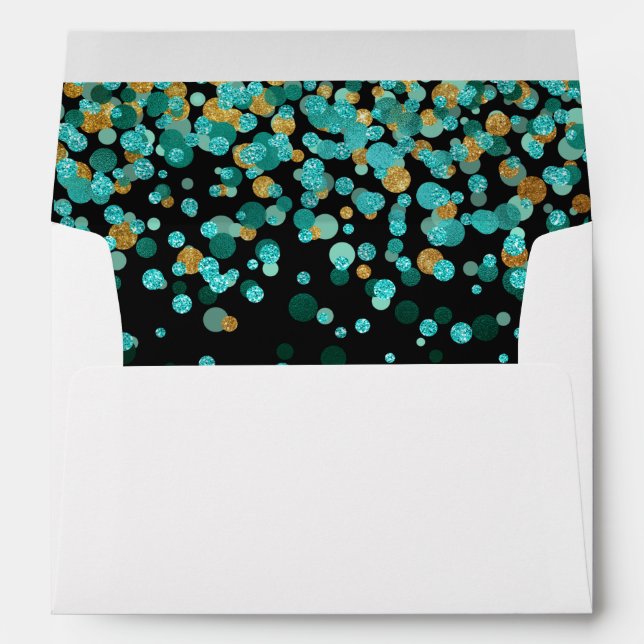 Enveloppe Turquoise Gold Parties scintillant Confetti Black  (Dos (Bas))