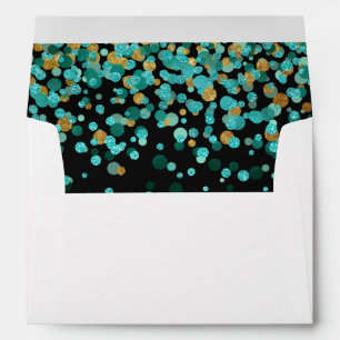 Enveloppe Turquoise Gold Parties scintillant Confetti Black 