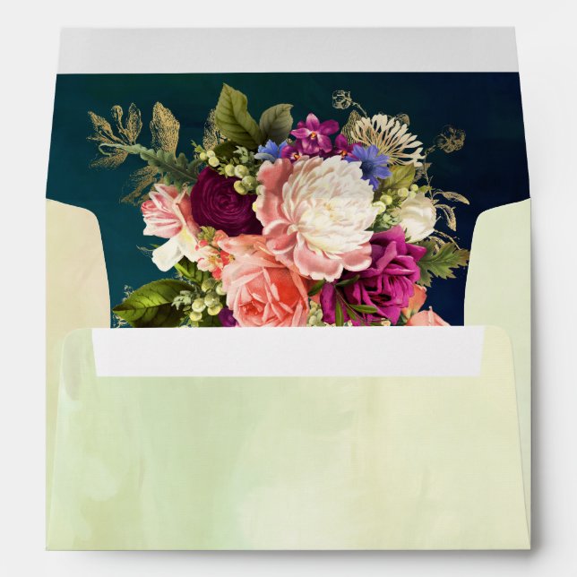 Enveloppe Turquoise, Marine, Vert, Gold Bold Florals Mariage (Dos (Bas))