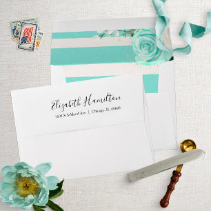 Enveloppe Turquoise moderne rayures florales élégant