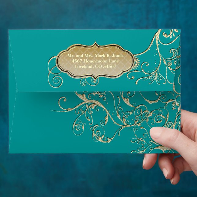 Enveloppe Turquoise ou tout Mariage d'étirement couleur or (Hand)