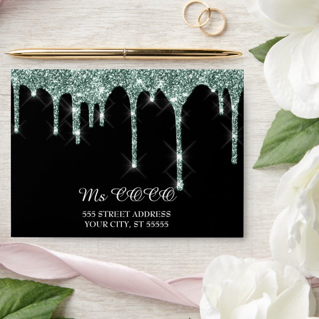 Enveloppe Turquoise Parties scintillant Mariage Black Corpor (Wedding)