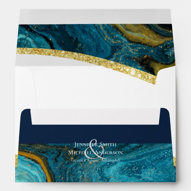 Enveloppe Turquoise Peacock Blue Gold Agate Mariage (Dos (Bas))