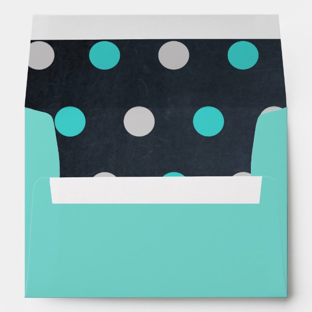 Enveloppe Turquoise Pois turquoise et argent (Dos (Bas))