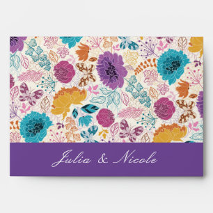 Enveloppe Turquoise Purple Jaune Fleurs de prairie de printe