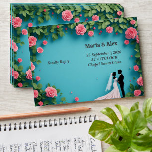 Enveloppe 💐 Turquoise Rose Rose Couple Mariage Style ✨