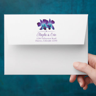 Enveloppe Turquoise violet bleu Dendrobium Mariage orchidée