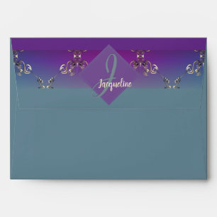 Enveloppe Turquoise violet ornée personnelle