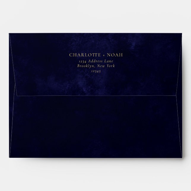 Enveloppe Typographie classique Marine Blue Gold Stars Maria (Dos (Haut rabat))