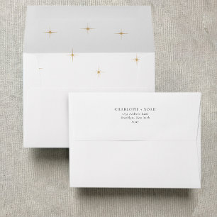 Enveloppe Typographie classique White Gold Stars Mariage