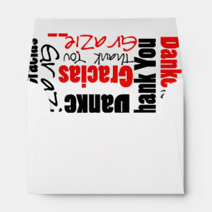 Enveloppe Typographie du Merci multilingue rouge et noir