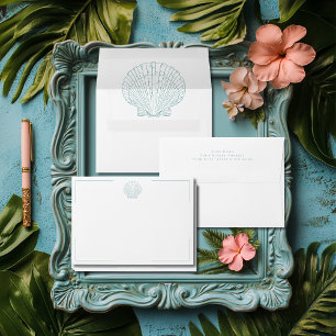 Enveloppe Typographie minimale Aqua & White Shell Mariage