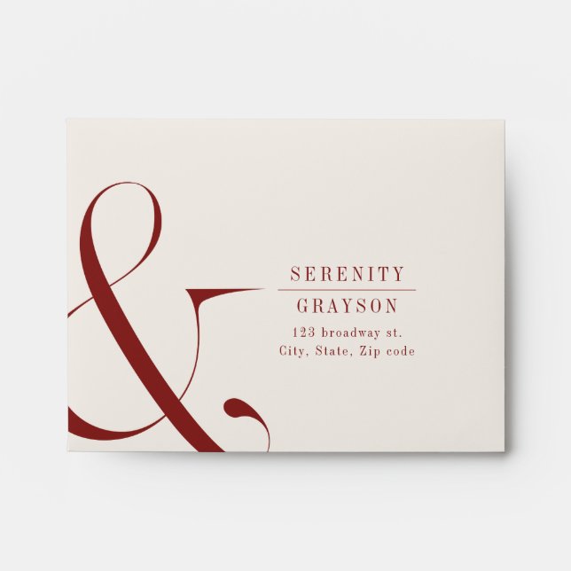 Enveloppe Typographie moderne bourguignonne & mariage RSVP (Devant)