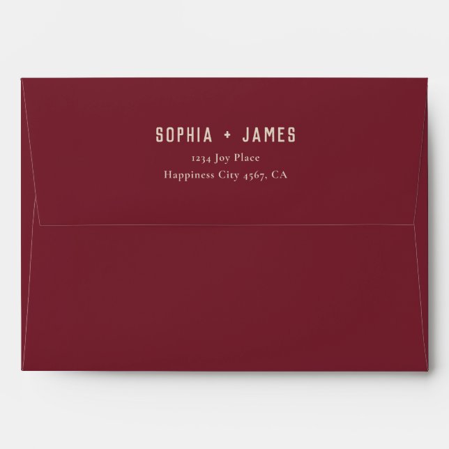 Enveloppe Typographie moderne Dark Berry Rouge Adresse Maria (Dos (Haut rabat))