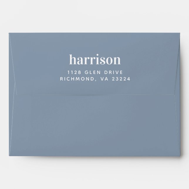 Enveloppe Typographie moderne Retour Adresse Dusty Blue (Dos (Haut rabat))